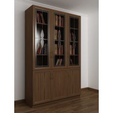 Широкий книжный шкаф со стеклом шириной 90-100 см цвета шимо темный