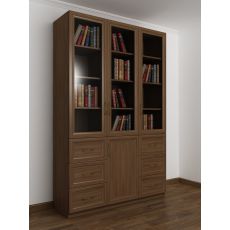 Трехстворчатый шкаф для книг с ящиками для мелочей шириной 90-100 см цвета шимо темный