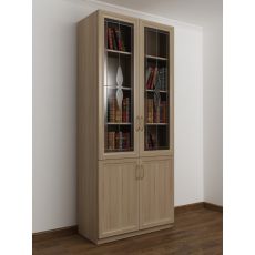 2-створчатый книжный шкаф со стеклом шириной 60-70-80 см цвета шимо светлый
