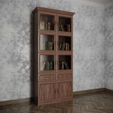 Книжный шкаф со стеклянными дверцами библиотека шириной 60-70-80 см цвета шимо темный