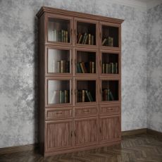 Большой книжный шкаф со стеклом с ящиками для мелочей шириной 90-100 см цвета шимо темный