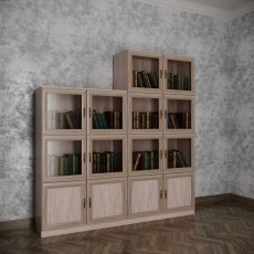 Книжный шкаф со стеклянными дверцами библиотека шириной 130-140-150 см цвета шимо светлый