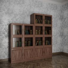 Книжный шкаф со стеклянными дверцами библиотека шириной 130-140-150 см цвета шимо темный