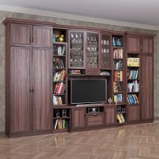 Широкая мини стенка для гостиной цвета шимо темный