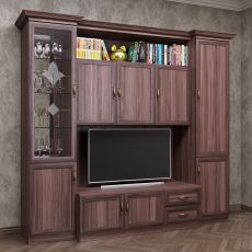 Широкая стенка для гостиной под тв цвета шимо темный