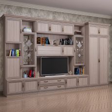 Широкая мини стенка для гостиной цвета шимо светлый