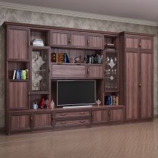Широкая мини стенка для гостиной цвета шимо темный