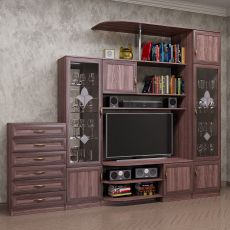Широкая стенка для гостиной под тв цвета шимо темный