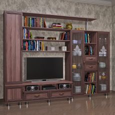 Маленькая стенка для гостиной под телевизор цвета шимо темный