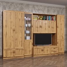 Широкая стенка для гостиной под телевизор цвета дуб крафт золотой