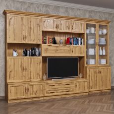Широкая мини стенка для гостиной цвета дуб крафт золотой