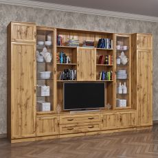 Большая мини стенка для гостиной цвета дуб крафт золотой