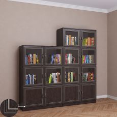 Книжный шкаф со стеклянными дверцами библиотека цвета патина венге