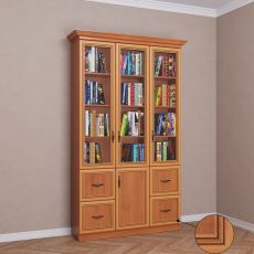 Книжный шкаф со стеклянными дверцами с ящиками шириной 120-135 см цвета патина ольха