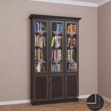 3-дверный книжный шкаф со стеклом цвета патина венге