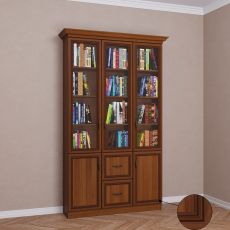 Трехстворчатый книжный шкаф со стеклянными дверями цвета патина донской орех