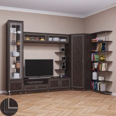 Большая угловая стенка для гостиной цвета патина венге