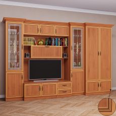 Широкая стенка для гостиной со шкафом цвета патина ольха
