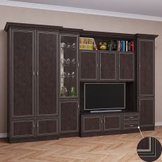 Широкая стенка для гостиной со шкафом цвета патина венге
