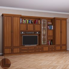 Широкая стенка для гостиной со шкафом цвета патина донской орех