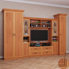 Широкая стенка для гостиной со шкафом цвета патина ольха