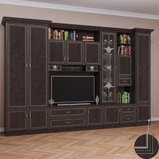 Широкая стенка для гостиной со шкафом цвета патина венге