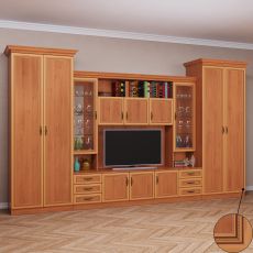 Широкая стенка для гостиной со шкафом цвета патина ольха