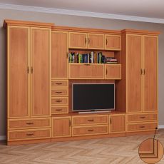 Широкая стенка для гостиной с вместительным шкафом цвета патина ольха