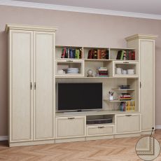 Широкая стенка для гостиной горка цвета патина молочный дуб