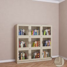 Низкий книжный шкаф библиотека цвета патина молочный дуб