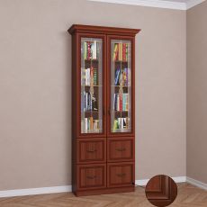 Двухстворчатый книжный шкаф со стеклянными дверями с выдвижными ящиками цвета патина итальянский орех