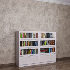 Невысокий книжный шкаф со стеклом библиотека белого цвета