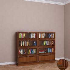 Низкий книжный шкаф со стеклом библиотека цвета патина донской орех