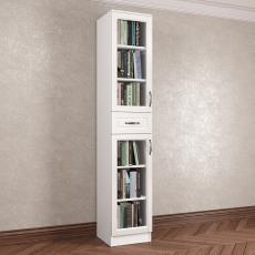 Однодверный книжный шкаф со стеклянными дверями с ящиками цвета амадеус белый глянец 