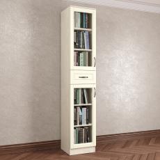 Однодверный книжный шкаф со стеклянными дверями с ящиками для мелочей цвета амадеус гляссе