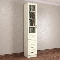 Однодверный книжный шкаф со стеклом с выдвижными ящиками цвета амадеус гляссе
