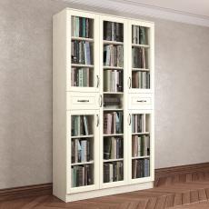 Книжный шкаф со стеклянными дверцами с ящиками для мелочей шириной 120-135 см цвета амадеус гляссе