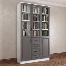 3-дверный книжный шкаф со стеклом с ящиками для мелочей цвета амадеус серый
