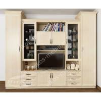 Стенка «Уют» классика в зал с вместительными шкафами для одежды, посуды и тумбой под ТВ молочный дуб