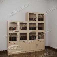 Книжный шкаф со стеклянными дверцами библиотека шириной 130-140-150 см цвета молочный беленый дуб