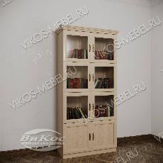 Книжный шкаф со стеклянными дверями библиотека шириной 60-70-80 см цвета молочный беленый дуб